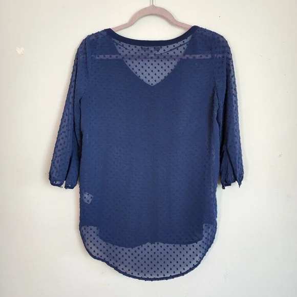 Lauren Conrad Blue Lace Sheer V- Neck Quarter Sleeve Women's Shirt Size XS - Picture 3 of 6